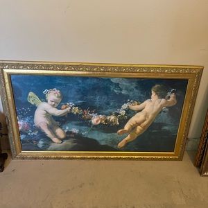Vintage Cherub Print in Gilt Frame